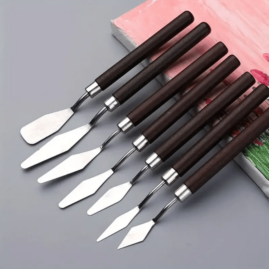 7pcs Stainless Steel Oil Painting Scraper Round Head For Oil Painting - Dark Brown Colour