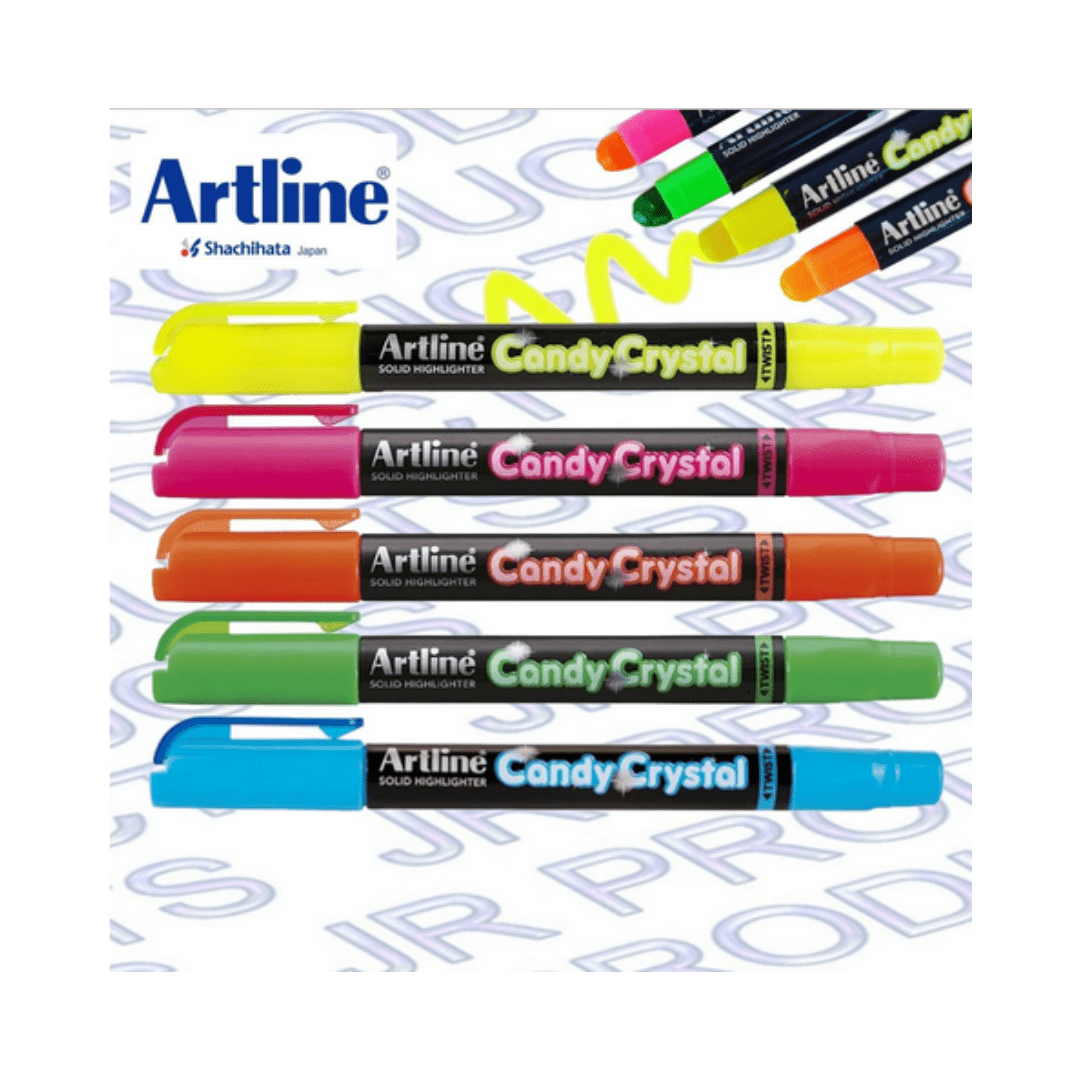 Artline Candy Crystal Crayon Dry Gel Solid Highlighter Pens - 12PCs - Smart Stationery